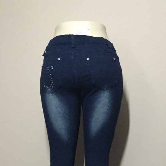 Blue Denim Jeans,Rhinestone embellished at Front, - Picture 9 of 11